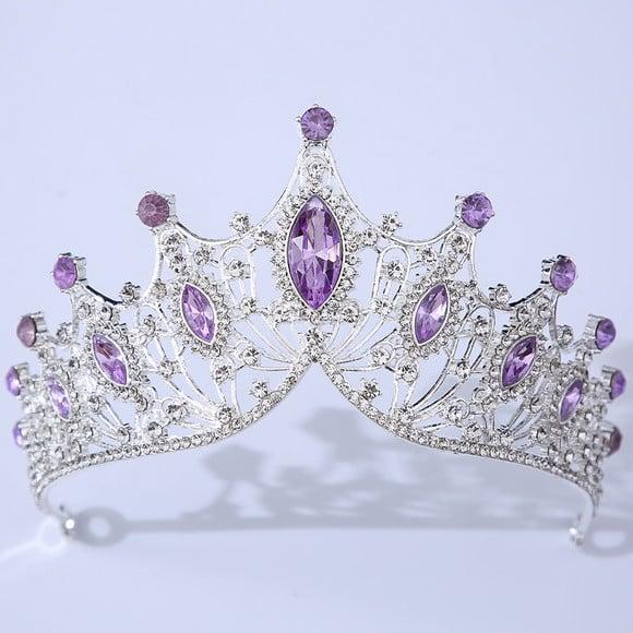 Coroa Tiara de Noiva Casamento Miss Debutante Prata Lilas