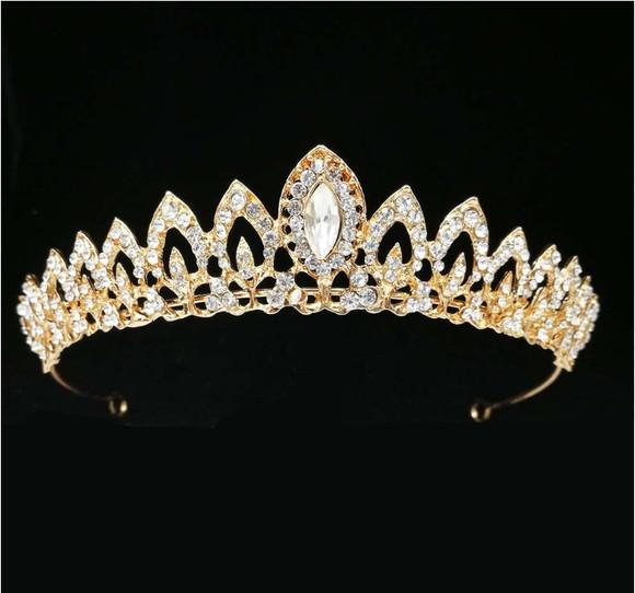 Coroa Tiara Cabelo Noiva Strass Dourada Luxo Debutante 038