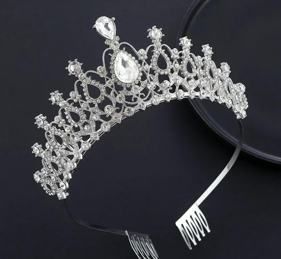 Coroa Tiara Prata Dama Noiva Bale Miss Princesa 15 Ano Pente