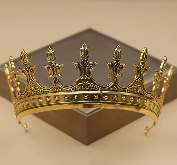 Coroa Masculina Dourada em Aço Inox Rei Principe Cosplay