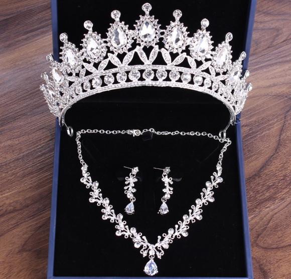 Conjunto Coroa Colar e Brincos Elegante Noiva Debutante 054