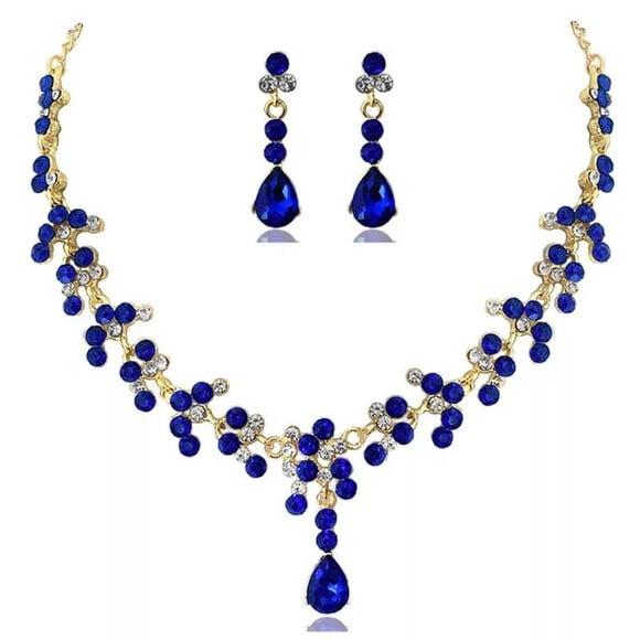 Conjunto Colar e Brincos Azul Royal Miss Dama 15 Anos Festa