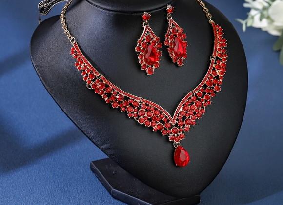 Conjunto Colar e Brincos Vermelho Dama Miss 15 Anos Festa