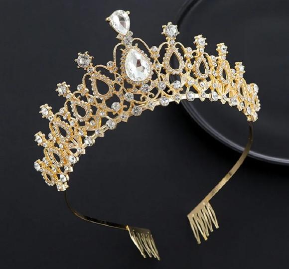 Coroa Tiara Dourada Dama Noiva Bale Miss Princesa Pente