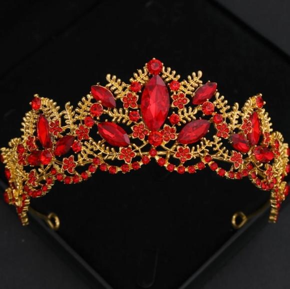 Coroa Tiara Noiva Casamento Festa Dourada Vermelha Linda