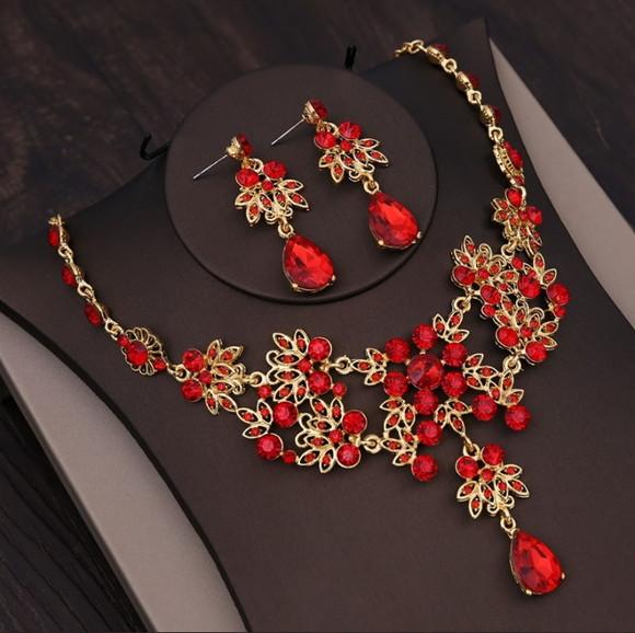 Colar e Brincos Vermelho Luxo Lindo