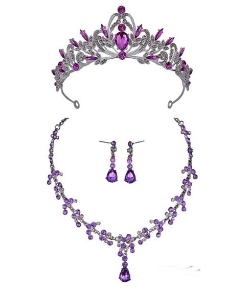 Kit Coroa Colar Brincos Lilás Prata Festa 15 Anos Debutante