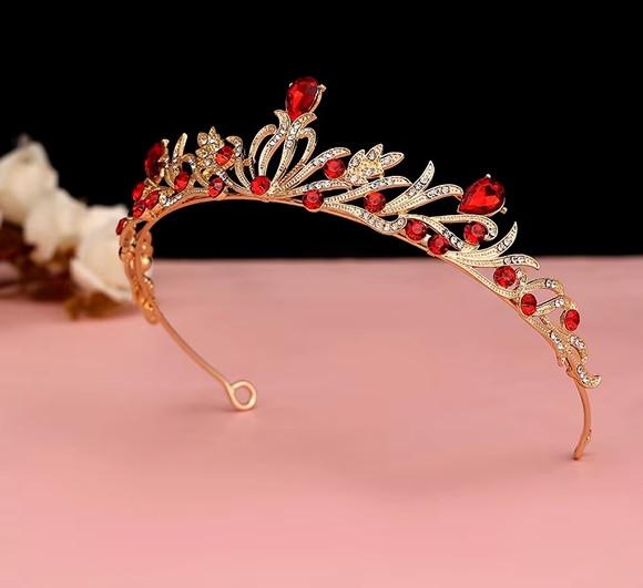 Coroa Tiara Vermelho com Dourado em Aço Debutantes Religioso
