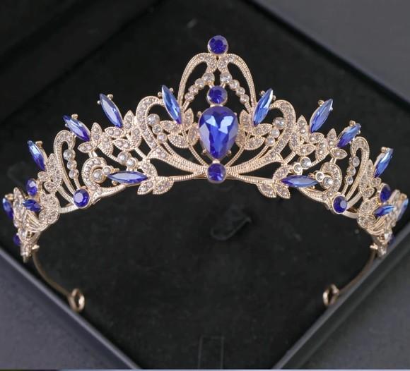 Coroa de Cabelo Noiva Casamento Debutante Tiara Dourado Azul