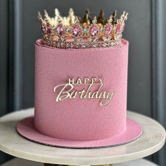 Coroa Redonda Pequena Fechada Princesa Bolo Rosa com Dourado