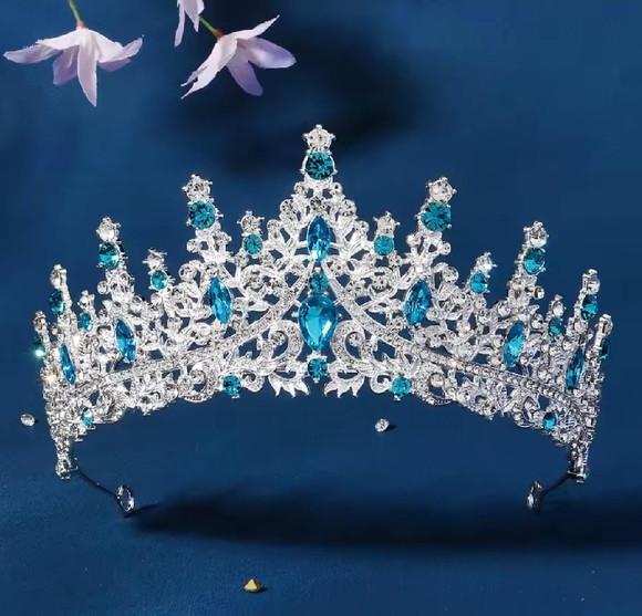 Coroa Tiara Prata Azul Dama Noiva Bale Princesa Miss 15 Anos