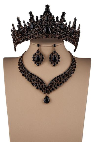 Conjunto Coroa Colar e Brinco Preto Festa Halloween Fantasia