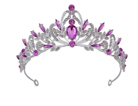 Coroa Tiara Miss Dama Daminha Delicada Princesa Lilas Prata
