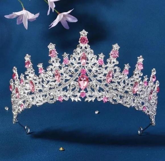 Coroa Tiara Prata Rosa Dama Noiva Bale Princesa Miss 15 Anos