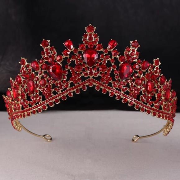 Coroa de Cabelo Noiva Casamento Dourada Vermelha Tiara Miss