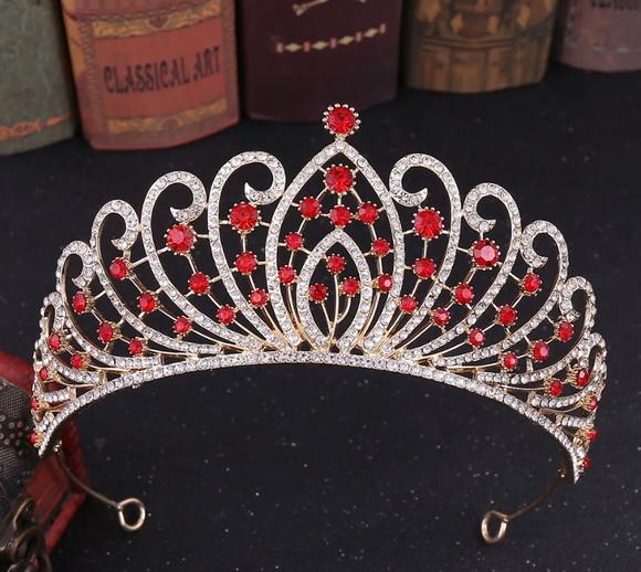 Coroa de Cabelo Noiva Casamento Dourada Vermelho Tiara