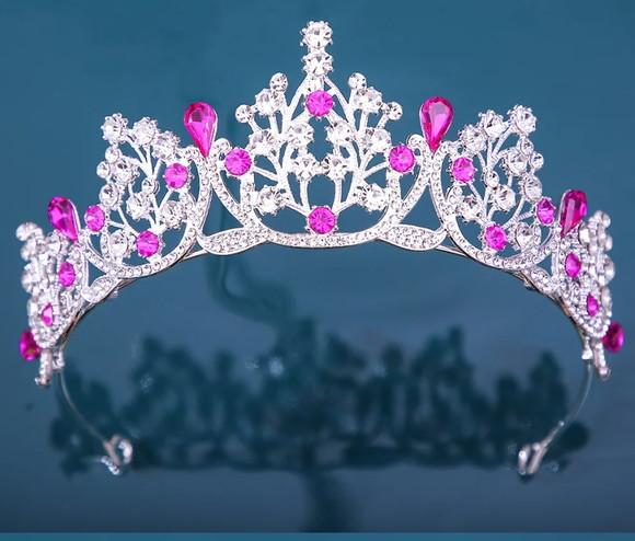 Coroa Tiara de Cabelo Rosa Pink Debutante Dama Noiva Miss