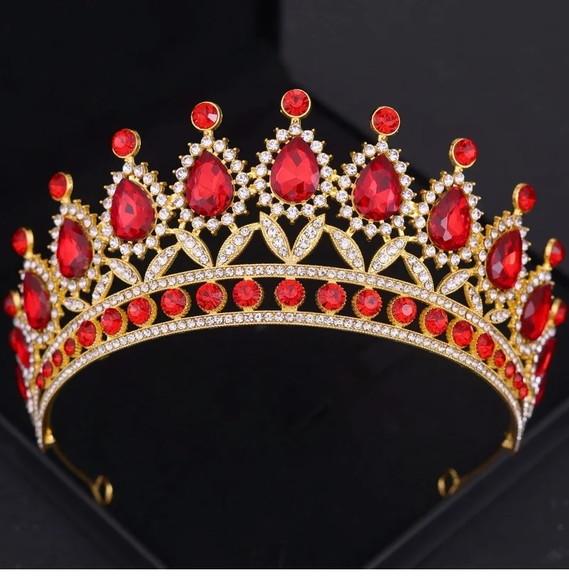 Coroa de Cabelo Noiva Casamento Debutante Dourada Vermelho