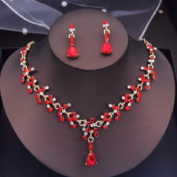 Conjunto Colar e Brincos Vermelho Miss Dama 15 Anos Festa