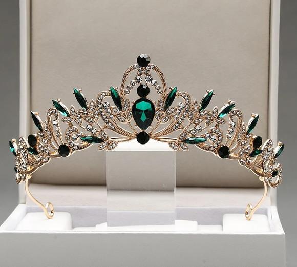 Coroa de Cabelo Noiva Casamento Daminha Tiara Dourado Verde