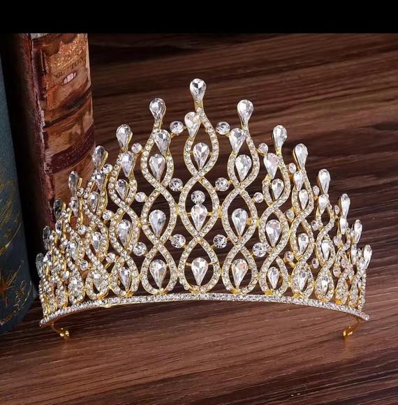 Coroa Tiara Miss Concurso Evento 12 cm Altura Grande Dourado