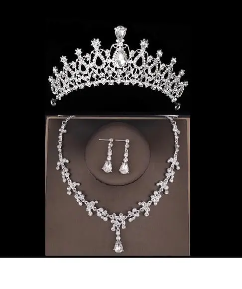Conjunto Coroa Colar e Brincos Noiva Debutante Miss 055
