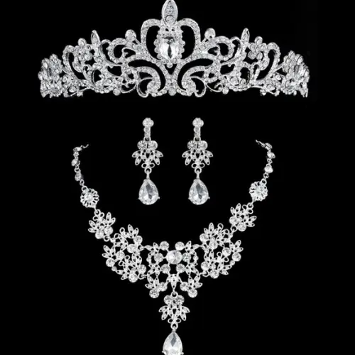 Coroa Tiara Noiva Debutantes + Colar + Brincos 017