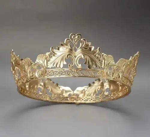 Coroa Masculina Dourada em Aço Inox Luxo Rei Principe