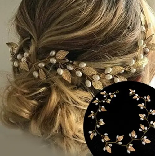 Arranjo Grinalda Enfeite Cabelo Noiva Dourada Folha Grega 04