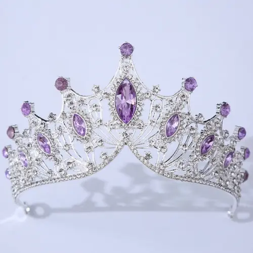 Coroa Tiara de Noiva Casamento Miss Debutante Prata Lilas