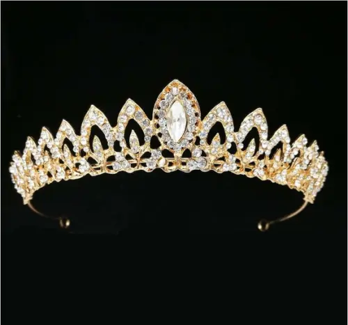 Coroa Tiara Cabelo Noiva Strass Dourada Luxo Debutante 038