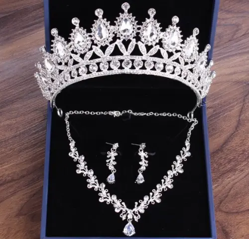 Conjunto Coroa Colar e Brincos Elegante Noiva Debutante 054