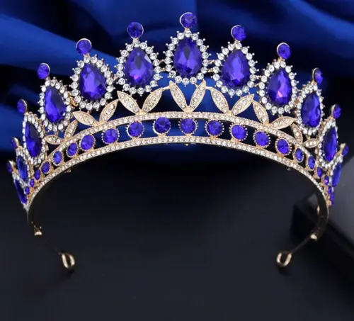 Coroa Cabelo Noiva Casamento Miss Tiara Azul Royal Dourada