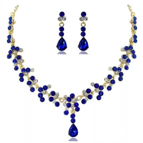 Conjunto Colar e Brincos Azul Royal Miss Dama 15 Anos Festa