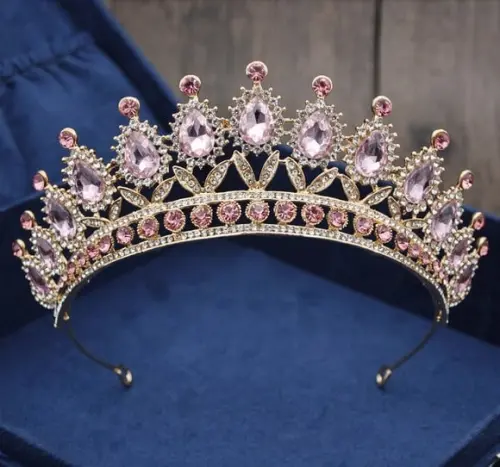 Tiara Coroa Debutante Dourada Cor Rosa Miss Mirim Noiva 040