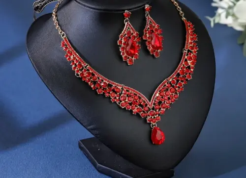 Conjunto Colar e Brincos Vermelho Dama Miss 15 Anos Festa
