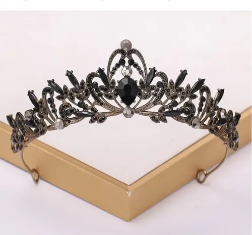 Tiara Coroa de Noiva Festa Cosplay Miss Debutante Preta Dama