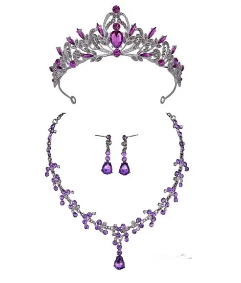 Kit Coroa Colar Brincos Lilás Prata Festa 15 Anos Debutante