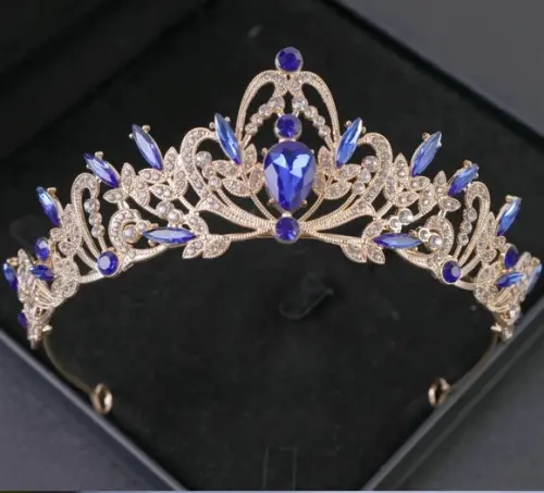 Coroa de Cabelo Noiva Casamento Debutante Tiara Dourado Azul