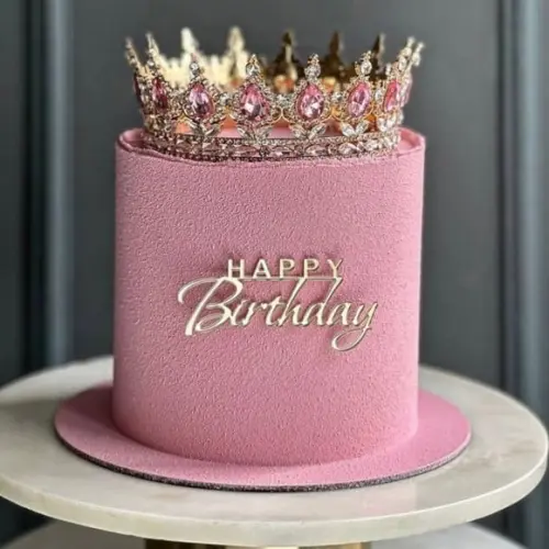 Coroa Redonda Pequena Fechada Princesa Bolo Rosa com Dourado