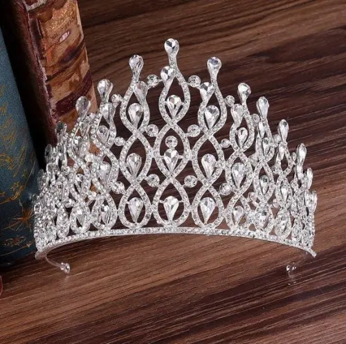 Coroa Tiara Miss Concurso Prateada 12 cm Altura Grande