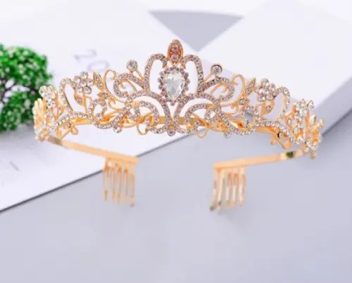 Coroa Noiva Dourada em Pente Aço Inox Debutante Daminhas
