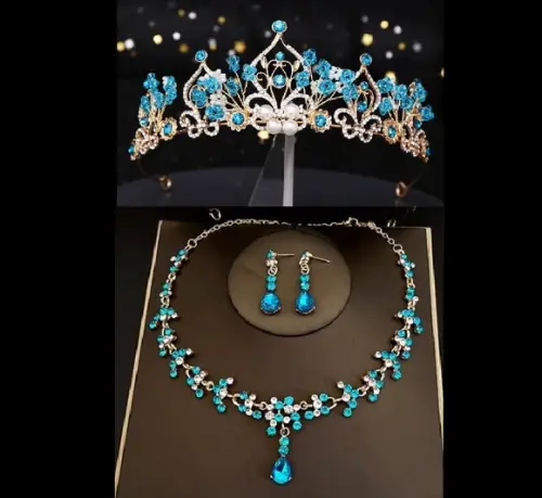 Conjunto Tiara Colar e Brincos Azul Miss Daminhas Princesa