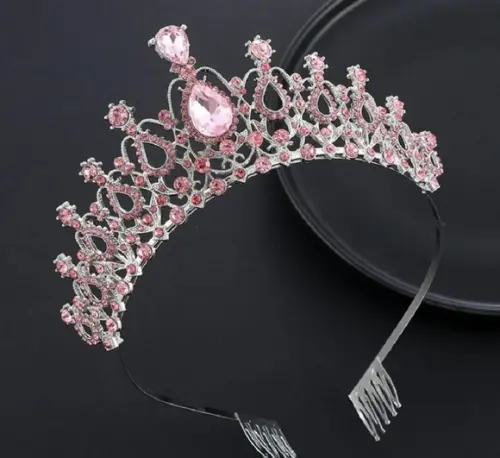 Coroa Tiara Rosa Claro Prata Dama Noiva Bale Princesa Pente