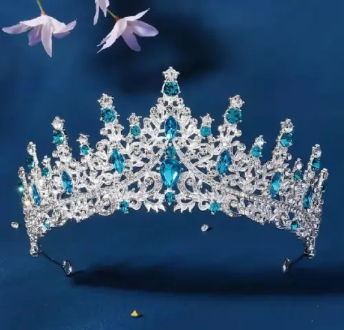 Coroa Tiara Prata Azul Dama Noiva Bale Princesa Miss 15 Anos