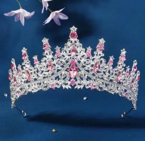 Coroa Tiara Prata Rosa Dama Noiva Bale Princesa Miss 15 Anos