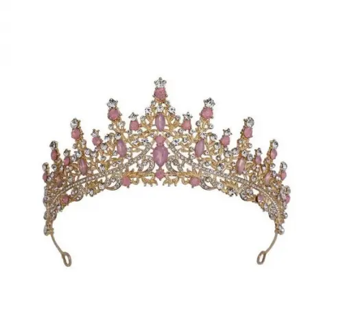 Coroa Tiara Dourada Rosa Dama Noiva Bale Princesa Miss