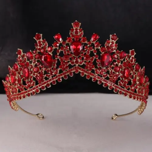 Coroa de Cabelo Noiva Casamento Dourada Vermelha Tiara Miss