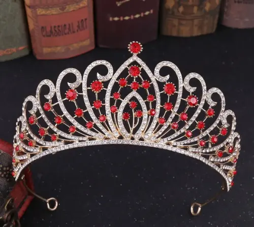 Coroa de Cabelo Noiva Casamento Dourada Vermelho Tiara