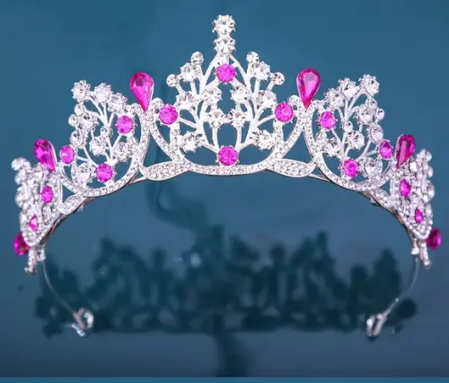 Coroa Tiara de Cabelo Rosa Pink Debutante Dama Noiva Miss